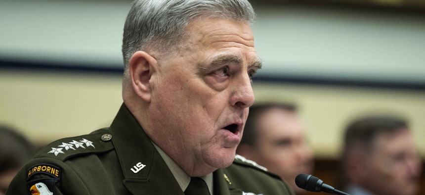 US General Mark Milley, Chairman of the Joint Chiefs of Staff testifies during a House Armed Services Committee hearing on the defense budget request on Capitol Hill in Washington, D.C., on March 29, 2023.