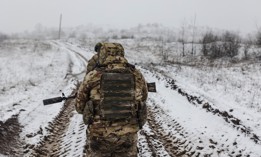 Ukrainian soldiers make their way to their position amid Russia and Ukraine war in the vicinity of Bakhmut, Ukraine on March 30, 2023. 