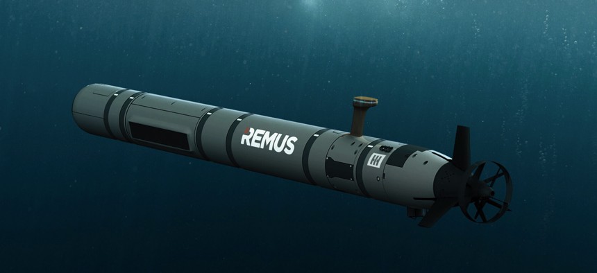 Artist's conception of HII's REMUS 620 medium-class unmanned underwater vehicle.