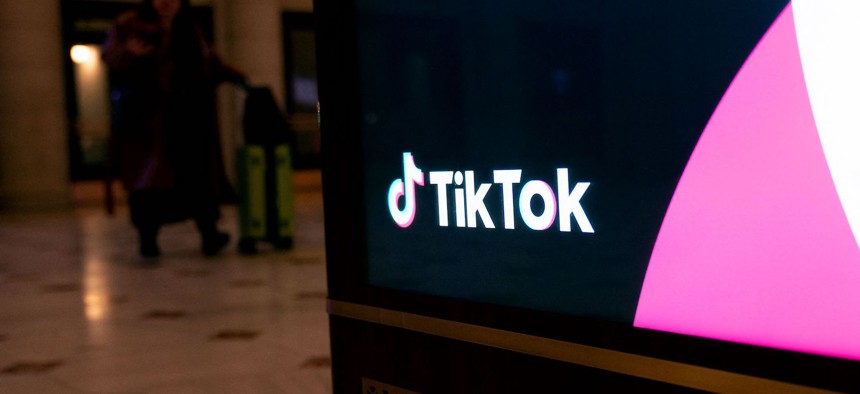 An advertisement for TikTok is displayed at Union Station in Washington, DC, on April 3, 2023.