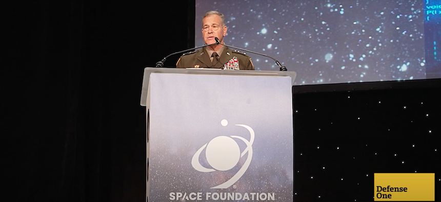 U.S. Space Command's Gen. James Dickinson speaks at the 2023 Space Symposium in Colorado Springs, Colorado.
