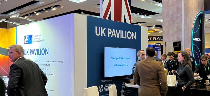 The UK pavilion at the 2023 Space Symposium in Colorado Springs, Colorado, advertised its space services.