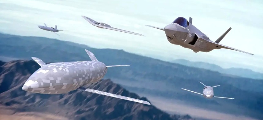 An artist's conception of the Air Force's collaborative combat aircraft concept.
