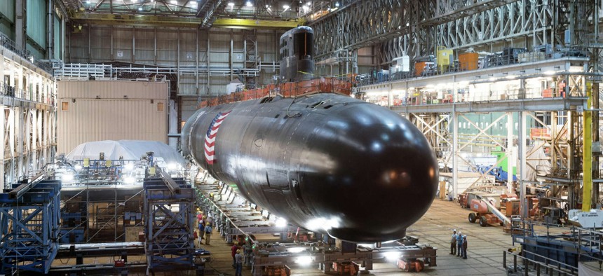 A Virginia-class attack submarine nears completion at General Dynamics Electric Boat, which has its main shipyard in Groton, Conn., and an auxiliary yard in Quonset Point, R.I. 