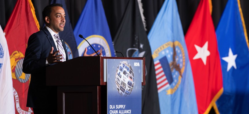 Farooq Mitha, director of the Defense Department’s Office of Small Business Programs, gave the keynote address May 4, 2023, at the Defense Logistics Agency Supply Chain Alliance Conference and Exhibition in Richmond, Virginia. 