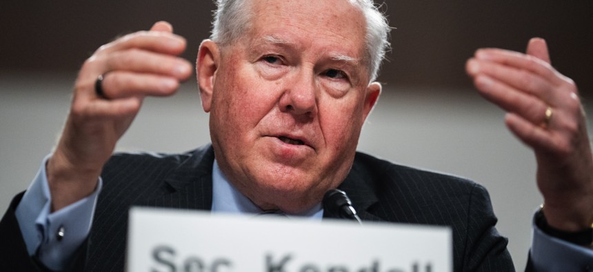 Air Force Secretary Frank Kendall testifies during the Senate Armed Services Committee hearing on the 2024 budget request on Capitol Hill on May 2, 2023.