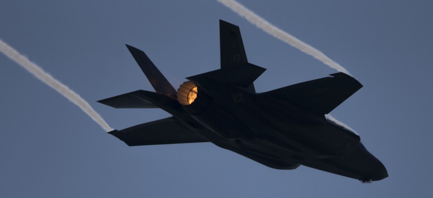 A U.S. Air Force F-35 flies in afterburner thrust during an air show in Toronto in September 2022.