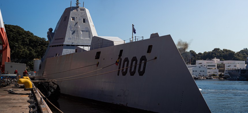 The guided-missile destroyer USS Zumwalt (DDG 1000) arrives at Commander, Fleet Activities Yokosuka (CFAY) for a scheduled port visit. Zumwalt is currently operating in the U.S. 7th Fleet area of operations. 