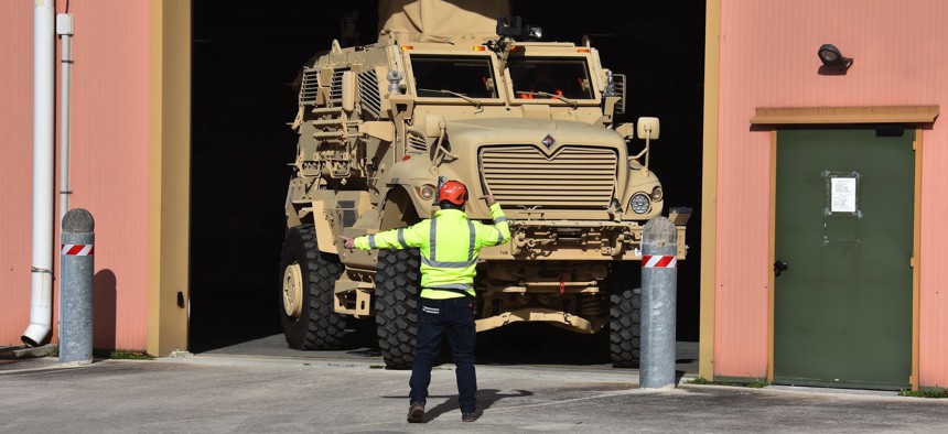In February 2021, members of the 405th Army Field Support Brigade pulled 100 Mine Resistant Ambush Protected vehicles from the Army Preposition Stock-2 site at Leghorn Army Depot, Italy.
