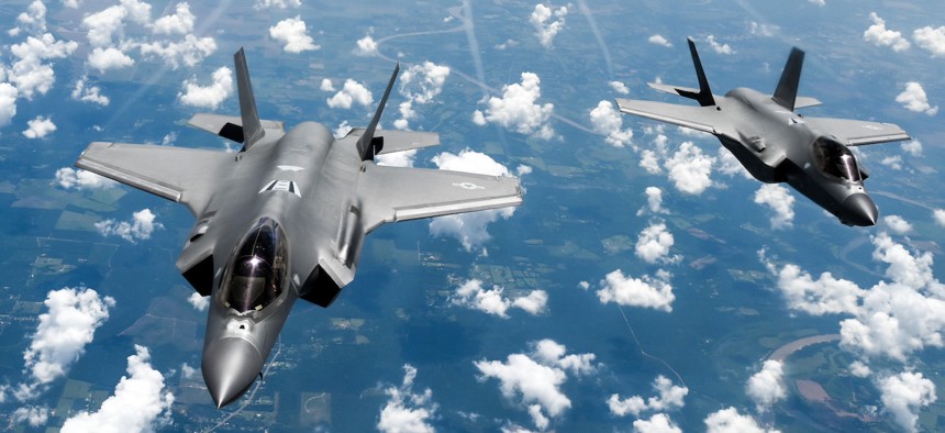 The F-35 Lightning II Demonstration Team assigned to 388th Fighter Wing at Hill Air Force Base, Utah, heads back to home station after receiving aerial refueling from a KC-135 Stratotanker assigned to the 465th Air Refueling Squadron at Tinker Air Force Base, Oklahoma, May 31, 2023. 