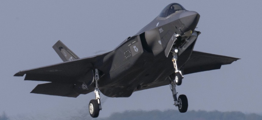 A U.S. Air Force F-35 fighter takes off from Spangdahlem Air Base during the Air Defender 2023 air exercise in Germany, June 14, 2023. 