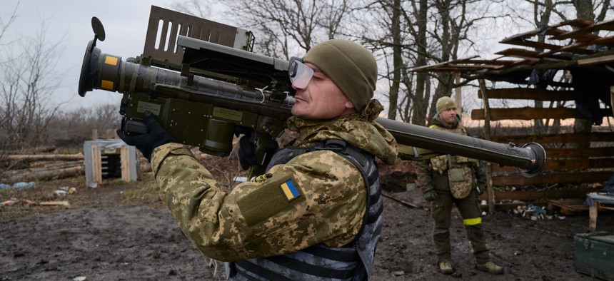 A Ukrainian soldier with a U.S.-made Stinger MANPAD (man-portable air-defense system) in Bakhmut, Ukraine, on December 29, 2022. 