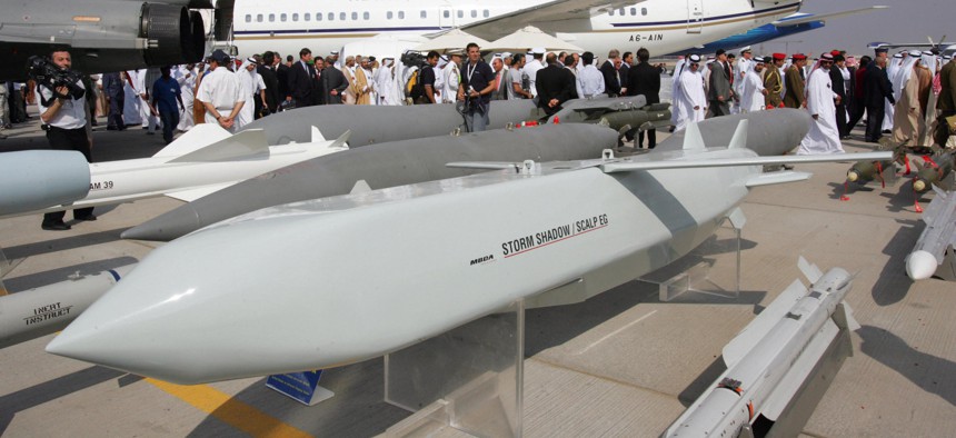 An MBDA SCALP/Storm Shadow missile on display.