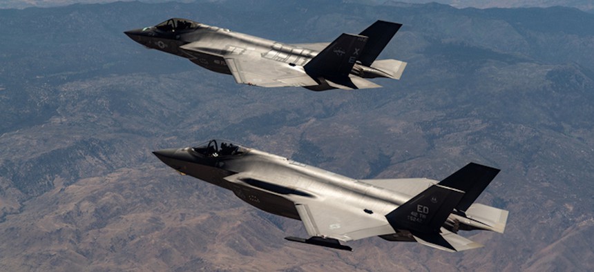 F-35 jets flying with the TR-3 upgrade at Edwards Air Force Base, California. 