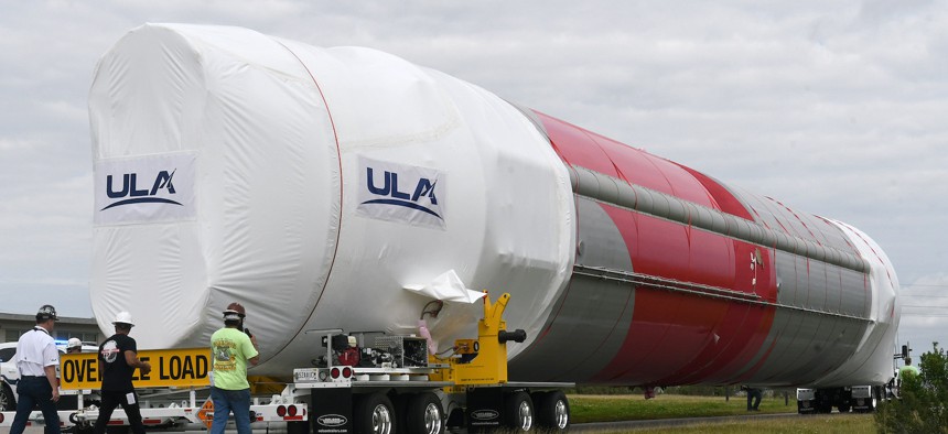 United Launch Alliances (ULA) newest rocket, the Vulcan Centaur, is carried to a processing facility following its arrival at Cape Canaveral Space Force Station in Cape Canaveral, January 22, 2023. 