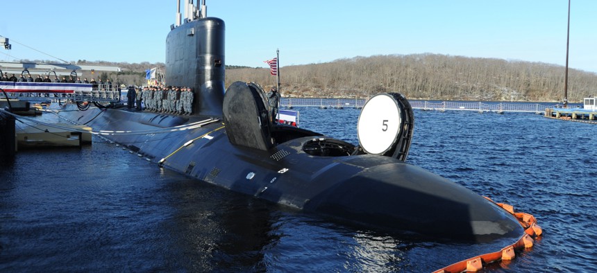 In this 2018 photo, the attack submarine Colorado (SSN 788) sits pierside at Groton, Connecticut, awaiting commissioning.