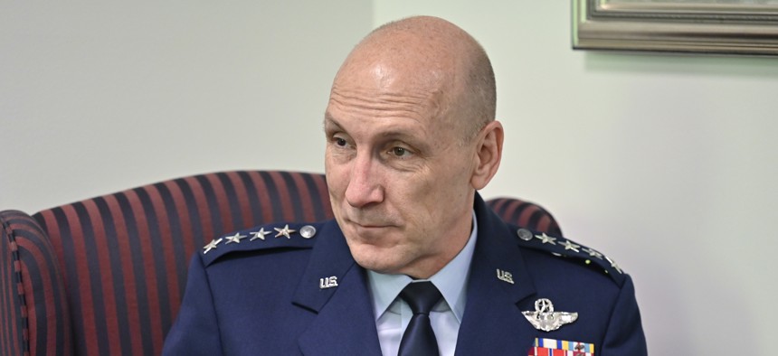 Air Force Vice Chief of Staff Gen. David W. Allvin speaks at a 2021 meeting at the Pentagon.