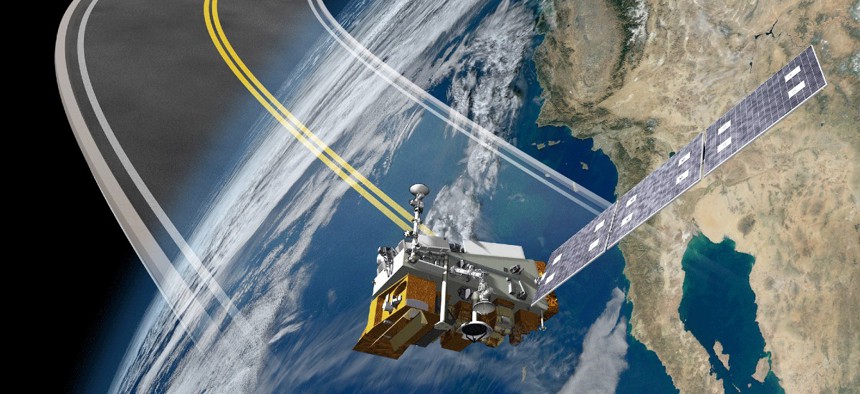 Artist's rendering of Ball Aerospace's JPSS-1 satellite in orbit