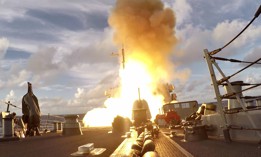 USS Benfold (DDG 65) launches a Standard Missile-6 during strikes against EX-USS Vandegrift as part of Valiant Shield 2022.