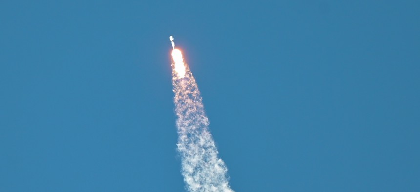 A SpaceX Falcon 9 launched the Space Development Agency’s first batch of satellites for its Tranche 0 mission to low-Earth orbit from Vandenberg Space Force Base, Calif., on April 2, 2023.