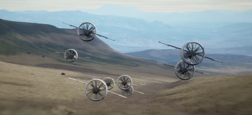 Artist's concept of swarming V-BAT drones.