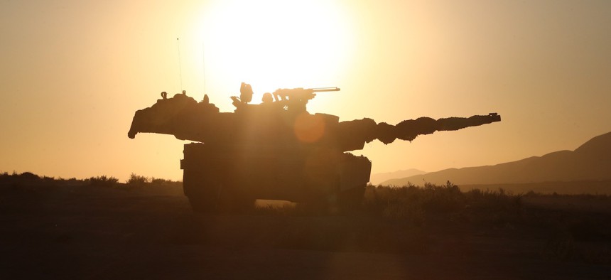 An M1A2 Abrams Main Battle Tank at the U.S. Army's National Training Center in Fort Irwin, Calif., in 2019.