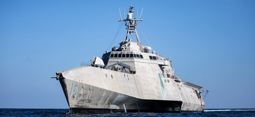 USS Tulsa (LCS 16) transits the Andaman Sea in 2021.