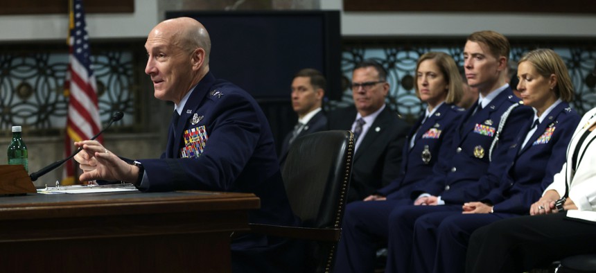 USAF Gen. David Allvin speaks during his confirmation hearing to be chief of staff of the Air Force on September 12, 2023, at Dirksen Senate Office Building on Capitol Hill in Washington, DC. 