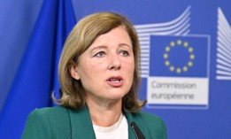 European Commission Vice-president in charge of Values and Transparency, Vera Jourova speaks during a press conference in Brussels, Belgium, on September 26, 2023.