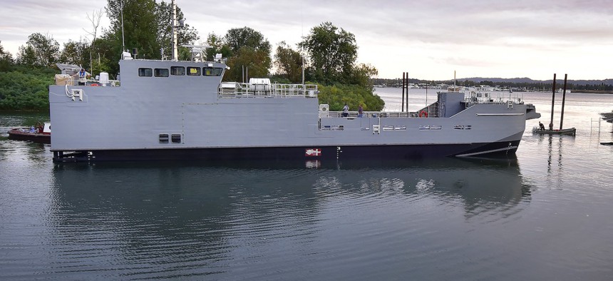 The Army’s Maneuver Support Vessel (Light), or MSV(L), prototype was launched Oct. 10, 2022, at the Vigor, LLC marine fabrication facility in Vancouver, Washington. 