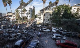 A view of the surroundings of Al-Ahli Baptist Hospital after it was hit in Gaza City, Gaza on October 18, 2023.