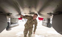 Air Force Staff Sgt. Alex Henning conducts post flight checks on an F-15EX Eagle at Joint Base San Antonio, April 21, 2022.