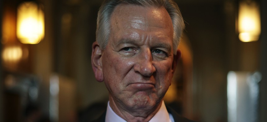 U.S. Sen. Tommy Tuberville (R-AL) speaks to members of the press at the U.S. Capitol on November 15, 2023, in Washington, D.C.