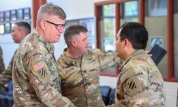 Gen. James Rainey, left, Commanding General of U.S. Army Futures Command, visits the Marne Innovation Center at Fort Stewart, Georgia, Dec. 11, 2023.