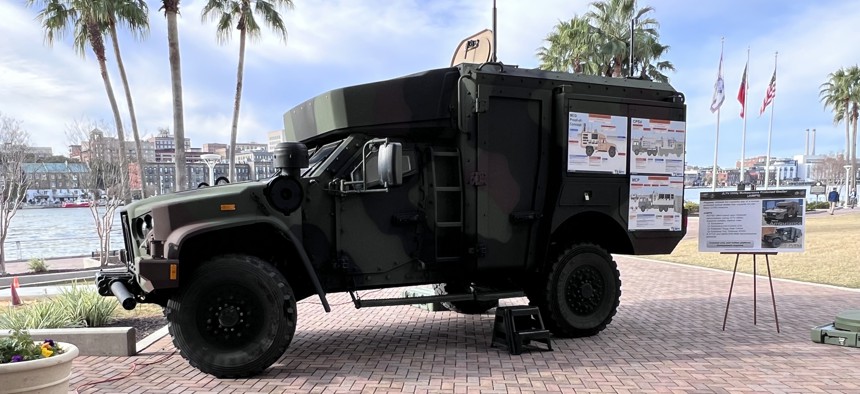 A Joint Light Tactical Vehicle on display during the Army's Technical Exchange Meeting in Savannah, Ga. 