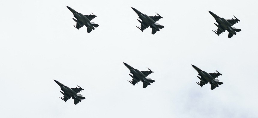 F-16s perform at the Danish Air Show on June 19, 2022.