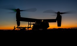 A U.S. Marine Corps MV-22B Osprey tiltrotor aircraft lands after completing an air delivered ground refueling during Resolute Dragon 23 in Kumamoto, Japan, Oct. 19, 2023.