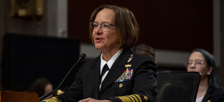  Vice Chief of Naval Operations Adm. Lisa Franchetti answers questions from members of the Senate Armed Services Committee during her confirmation hearing, Sep. 14, 2023.
