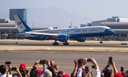 Air Force C-32 No. 90016—used for presidential transport but not officially acknowledged by service officials—lands at John Wayne Airport in Santa Ana, California, on Oct. 18, 2020.