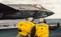 An F-35C Lightning II assigned to Strike Fighter Squadron (VFA) 125 launches off the flight deck of Nimitz-class aircraft carrier USS George Washington (CVN 73) Jan. 19, 2024. 