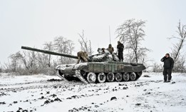 A T-72 tank during special training of the Zakarpattia Army of the Armed Forces of Ukraine, Jan. 11, 2024. 