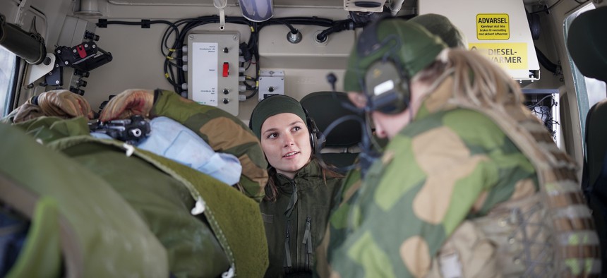  In this handout image provided by the Royal Court Of Norway, Princess Ingrid Alexandra visits the Army's Brigade North on October 25, 2022, in Setermoen, Norway.