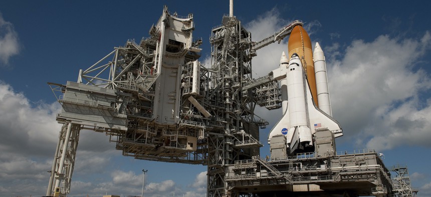 In this 2010 photo, the space shuttle Endeavour is seen shortly after the rotating service structure is rolled back at NASA Kennedy Space Center in Cape Canaveral, Florida.