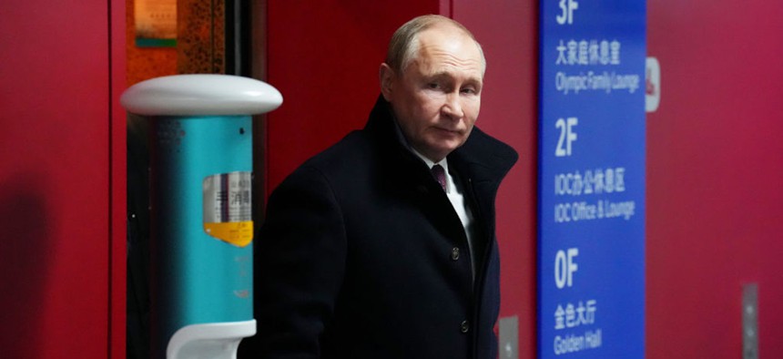 Vladimir Putin, president of Russia, arrives during the Opening Ceremony of the Beijing 2022 Winter Olympics on February 4, 2022. 