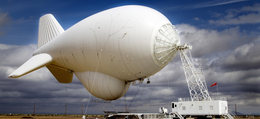 A Tethered Aerostat Radar System operated by U.S. Customs and Border Protection in Deming, New Mexico.