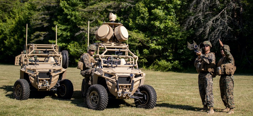 In this 2021 photo, U.S. Marines with the Ground Based Air Defense Program conduct a demonstration of the Light-Marine Air Defense Integrated System (L-MADIS) and FIM-92 Stinger Missile, on Marine Corps Base Quantico, Virginia. 