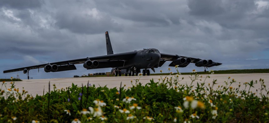 A B-52H Stratofortress taxis on the flight line at Andersen Air Force Base, Guam, Jan. 30, 2024.