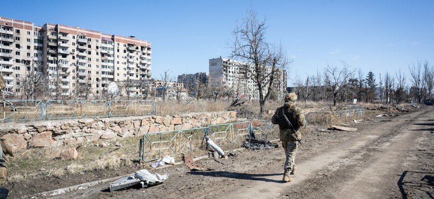 A Ukrainian soldier in the frontline city of Vuhledar, Ukraine, on March 12, 2024.