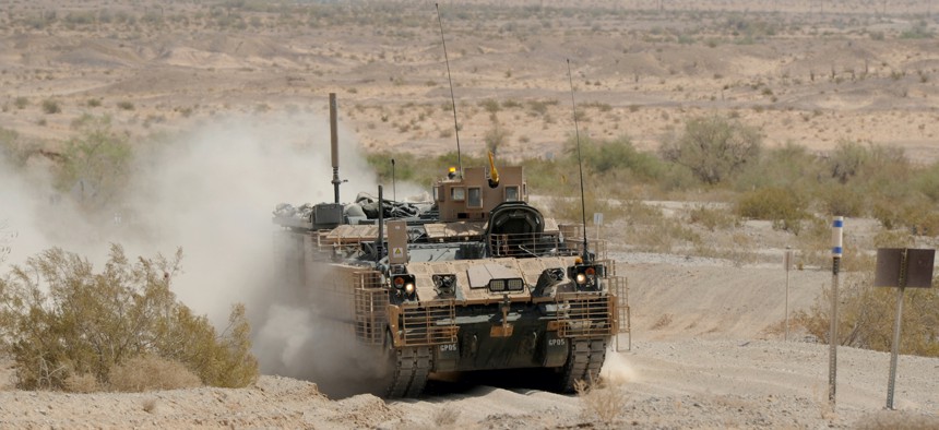 In this 2021 photo, the Armored Multi-Purpose Vehicle is tested at U.S. Army Yuma Proving Ground.