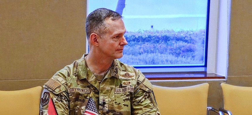 Lt. Gen. Alexus Grynkewich, commander of Air Forces Central, at a press briefing in Abu Dhabi on September 20, 2023.